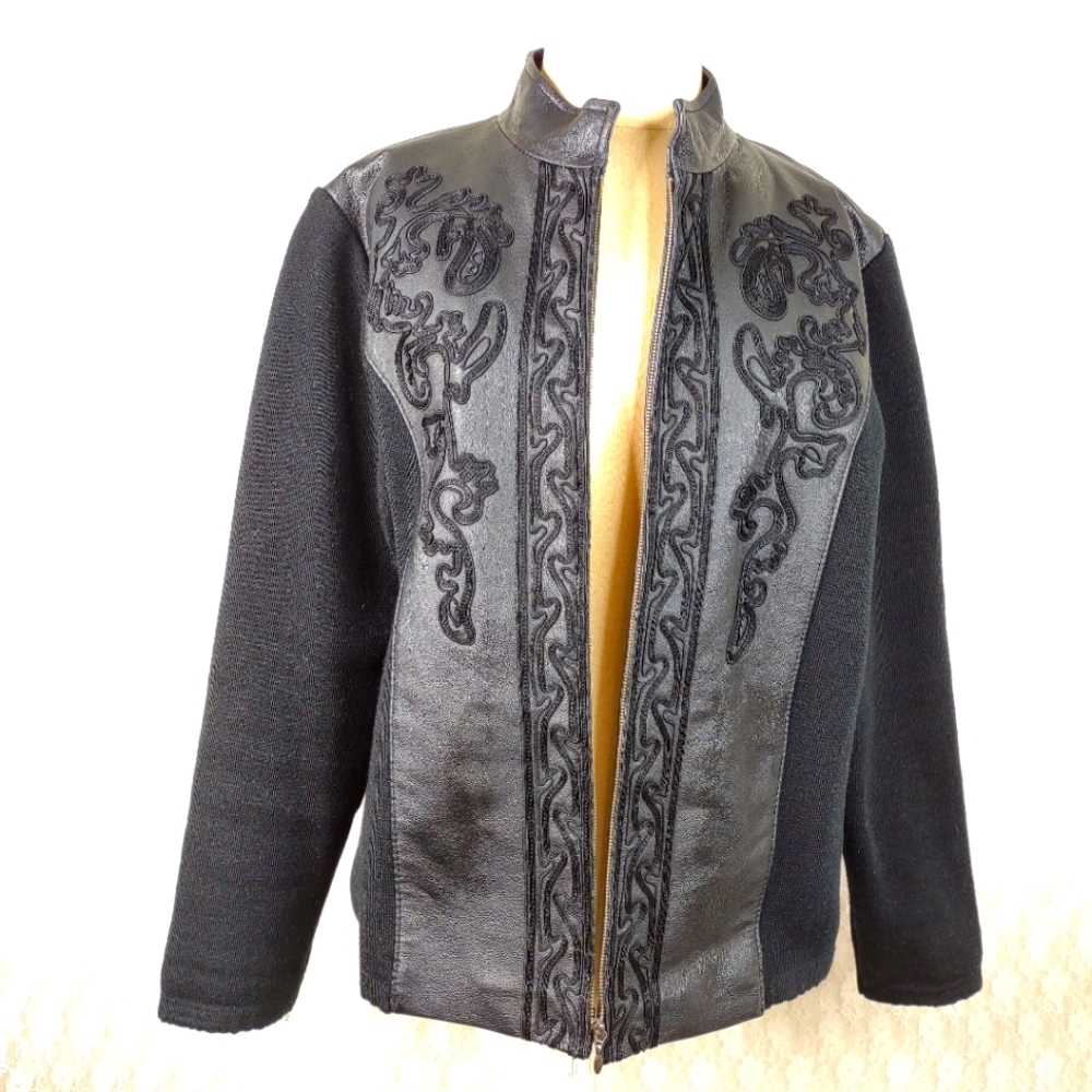 Coldwater Creek Black Embellished Leather Jacket size Small